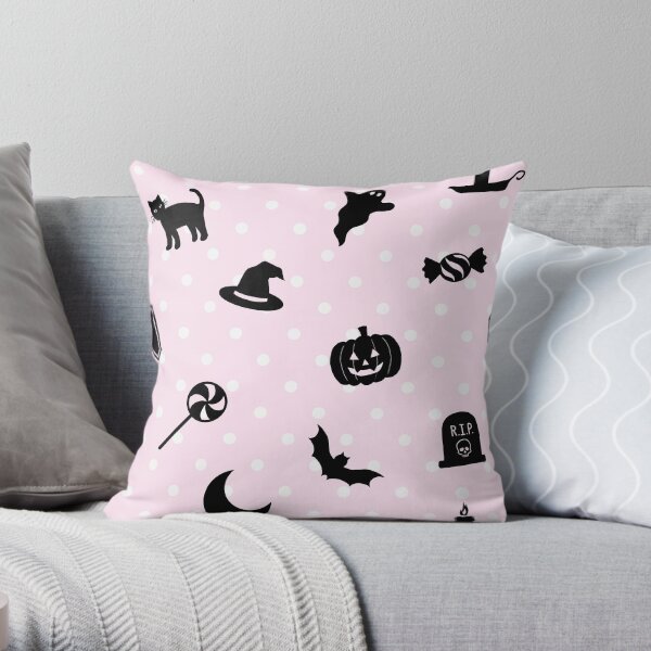 Spooky Silhouettes Pastel Halloween Print Pink Throw Pillow by stardust-art