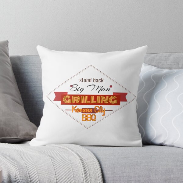 BBQ Big Man Grilling in Kansas City Smoker Grill funny design Throw Pillow