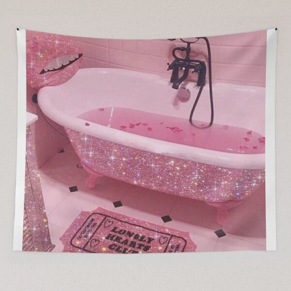 Item preview, Aesthetic retro vintage glam glittery pink rose bathroom designed and sold by samararibas.