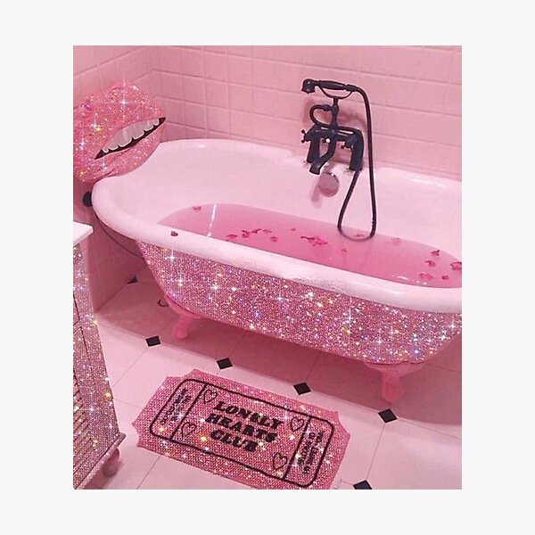 Item preview, Aesthetic retro vintage glam glittery pink rose bathroom designed and sold by samararibas.