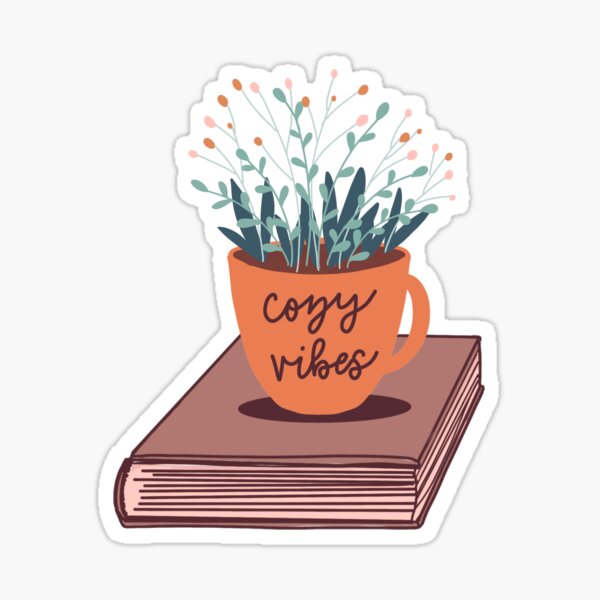 Cozy Vibes Mug with Flowers on Book Sticker
