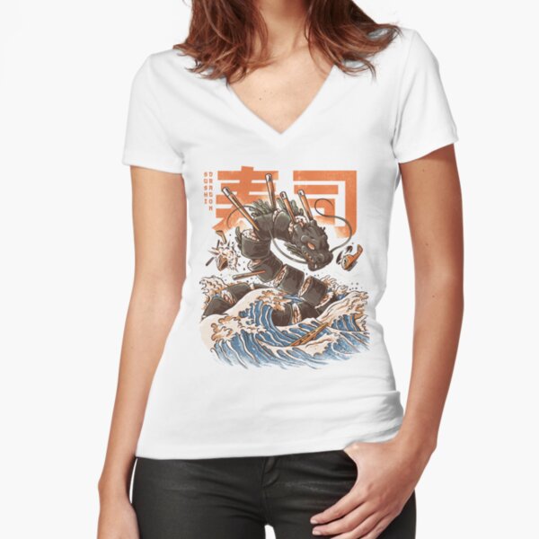 Great Sushi Dragon Fitted V-Neck T-Shirt