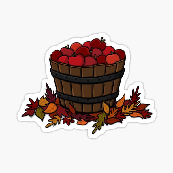 Bucket of Juicy Red Apples on some Autumn Leaves Sticker