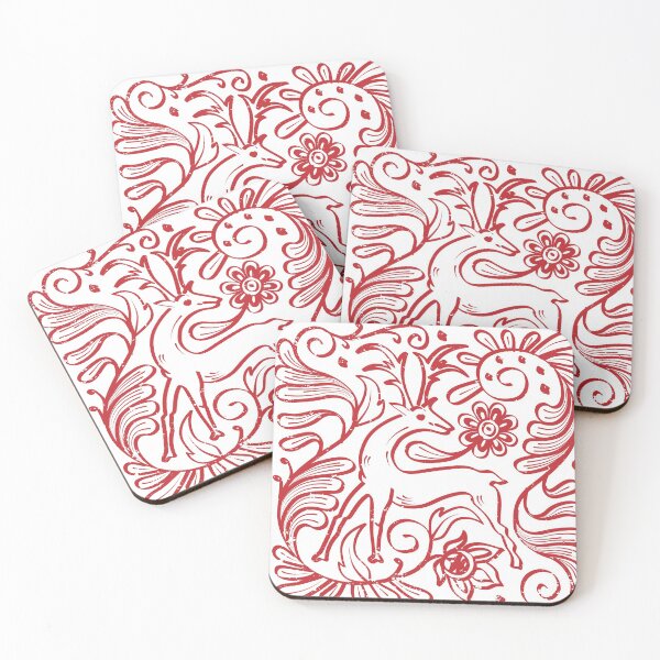 Floral Elk illustration Coasters (Set of 4)