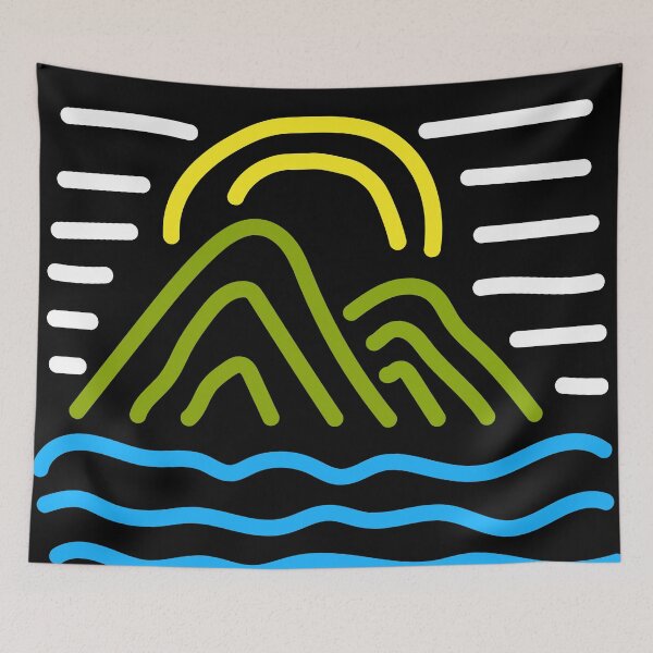 Item preview, Handdrawn mountains with sun, and ocean designed and sold by Uppercase Tees.