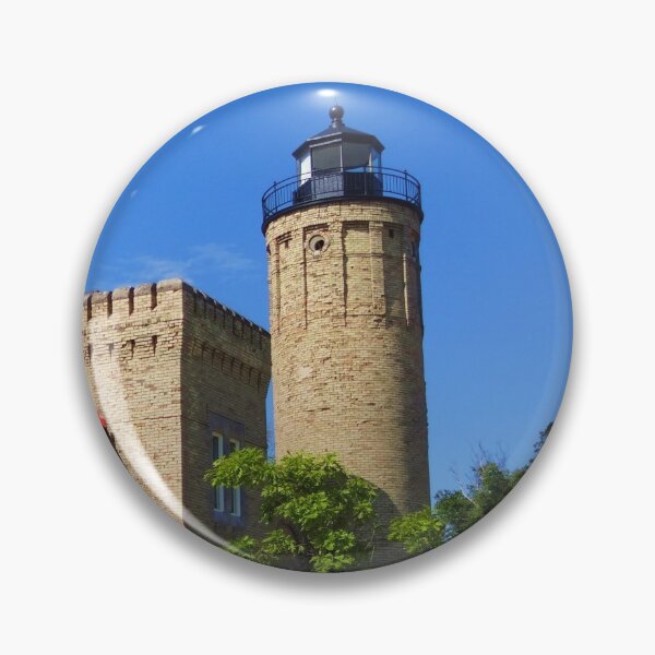Item preview, Historic Old Mackinac Point Lighthouse Mackinaw City Michigan on Sunny Day Fine Art Print designed and sold by fineartprints1.