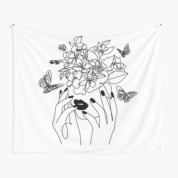 Floral Tapestry, Angel Girl Silhouette with Blooming Rainbow