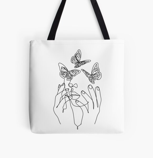 Fashionable Minimalist Butterfly & Line Print Canvas Tote Bag