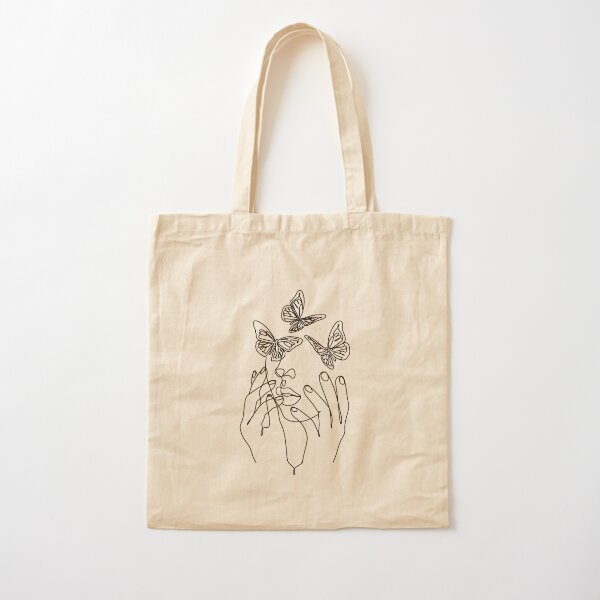 Fashionable Minimalist Butterfly & Line Print Canvas Tote Bag