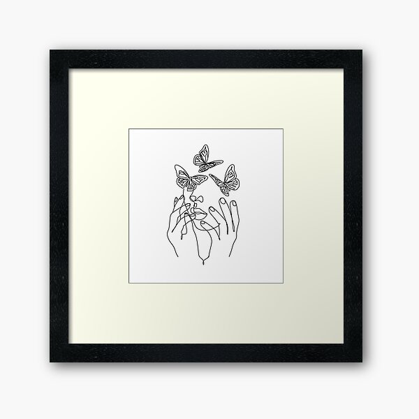 Abstract Line Illustration, Minimal Face Drawing In Lines, Printable Butterfly Fashion Sketch, Drawn Female Portrait, Minimalist Woman Art. Framed Art Print