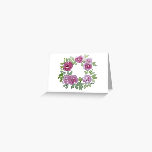 Pink Roses Watercolor Wreath Greeting Card