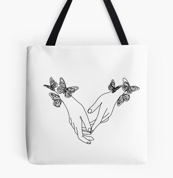 Fashionable Minimalist Butterfly & Line Print Canvas Tote Bag