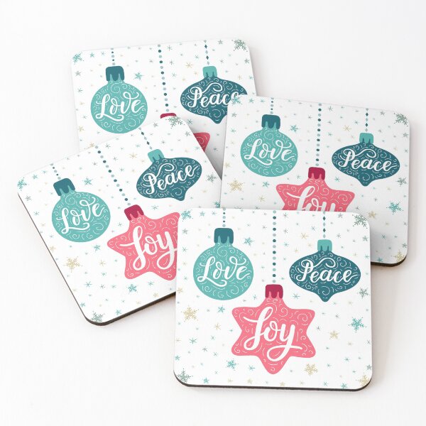 Item preview, Hand-drawn lettering inscriptions Love, Peace, Joy on the christmas toys and snowflakes designed and sold by AidanShea.