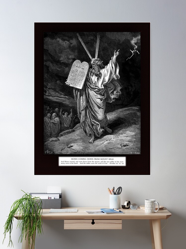 Moses Comes Down from Mount Sinai by Engraving by H. Pisan Classical Art  Old Masters Reproduction | Poster