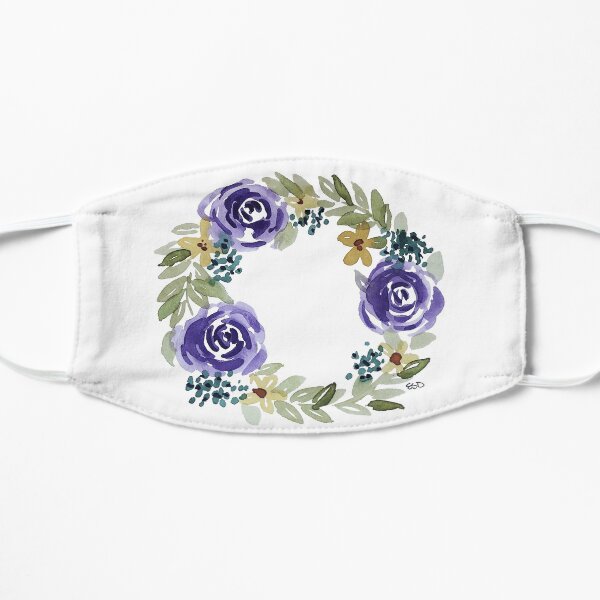 Purple Rose Watercolor Wreath Flat Mask