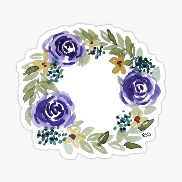 Purple Rose Watercolor Wreath Sticker