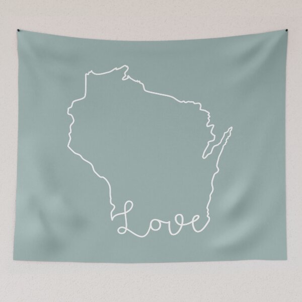 Item preview, Wisconsin Cursive Love Home State Outline designed and sold by GreatLakesLocal.