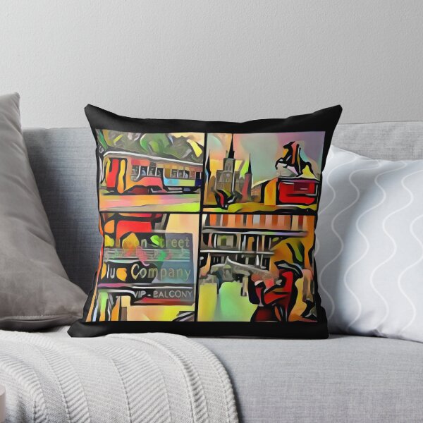 New Orleans-Jackson Square- Trolley-Jazz Player-Blues Bar Throw Pillow