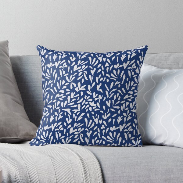 Simple Blue and White Leaf Pattern Design Throw Pillow
