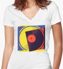 Pop Art Vinyl Record Women's Fitted V-Neck T-Shirt