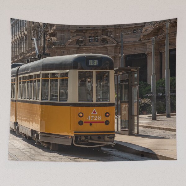 Item preview, A yellow tram passes through the streets of the city of Milan designed and sold by brambillasimone.