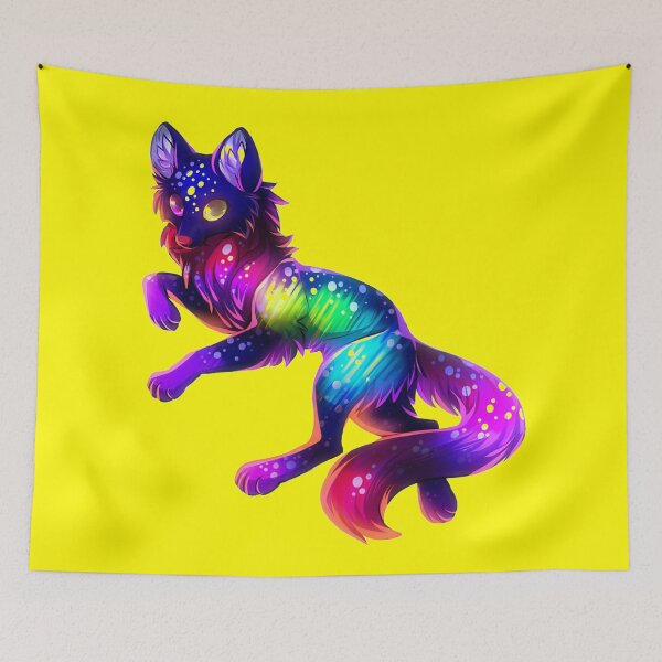 Item preview, Cute Rainbow Neon Wolf (Yellow) designed and sold by Kadeda.