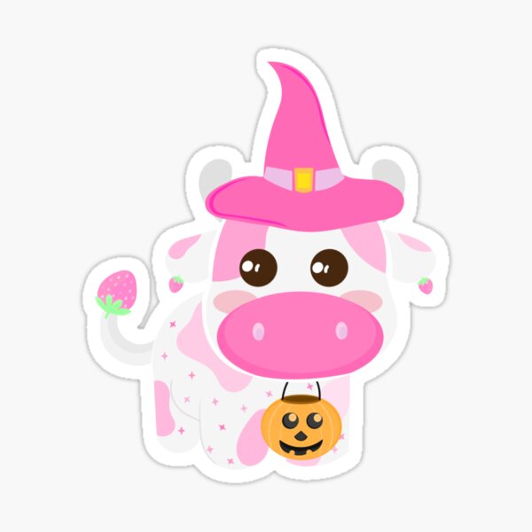 Cute Strawberry Cow Adorable Pink Cow Kawaii Art' Sticker