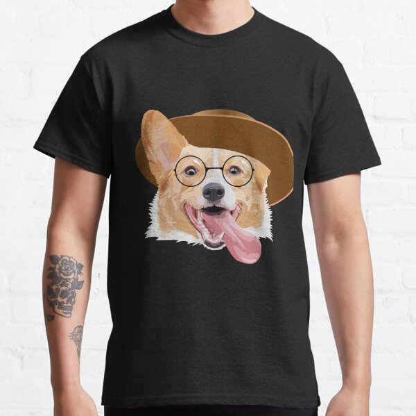 Smiling Corgi With Round Glasses and Hat Classic T-Shirt