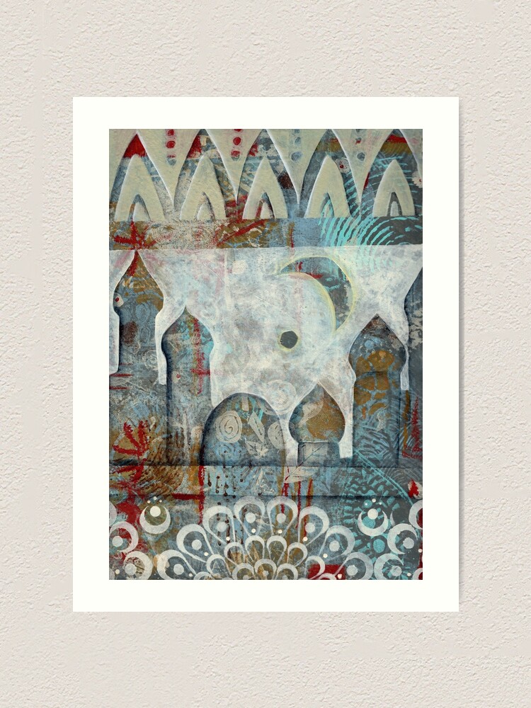 "Mixed media, negative painting Islamic skyline" Art Print by