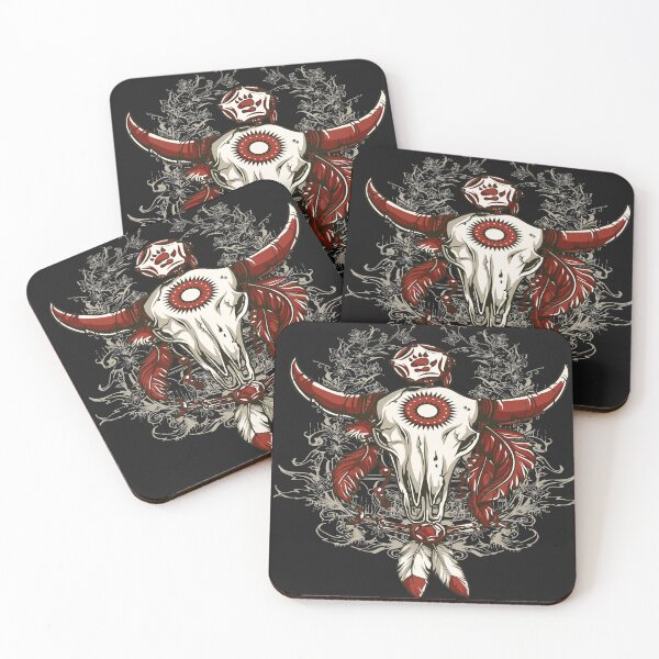 Item preview, Cow Skull Tribal Design with feathers designed and sold by spicygarb.