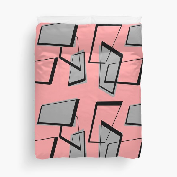 Mid-Century Modern Rectangles on Pink Duvet Cover