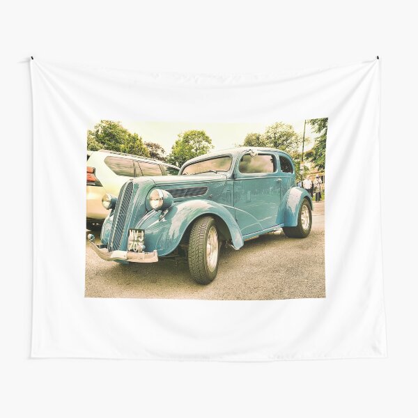Vintage classic blue car in Cotsworld Tapestry