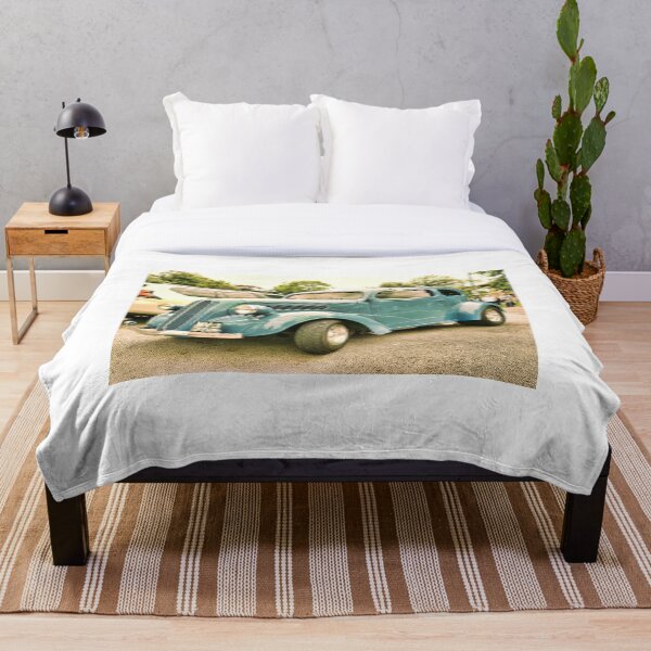 Vintage classic blue car in Cotsworld Throw Blanket