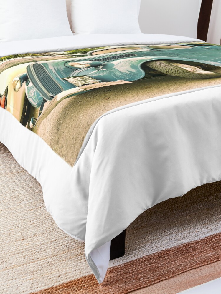 Alternate view of Vintage classic blue car in Cotsworld Comforter