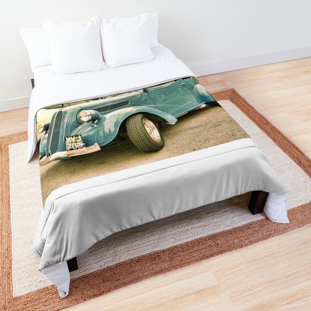 Vintage classic blue car in Cotsworld Comforter