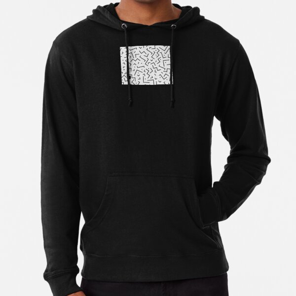 Tribal Print-Indiana-Black and White Lightweight Hoodie