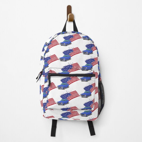 Item preview, Iconic Ford Escort From the 70s with the American Flag behind - illustration designed and sold by ibadishi.