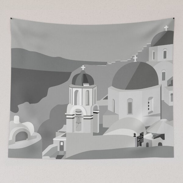 Item preview, Imerovigli Seaside Blue-Domed Church in Greyscale designed and sold by Moyanana.