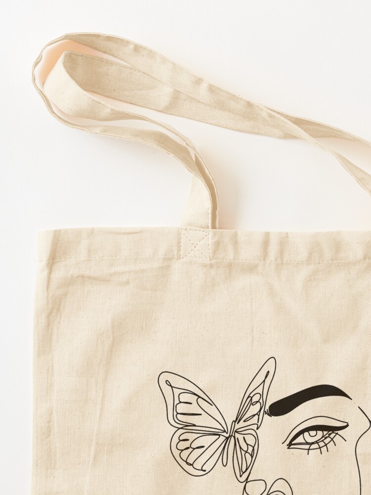 Abstract Line Illustration, Minimal Face Drawing with butterfly In