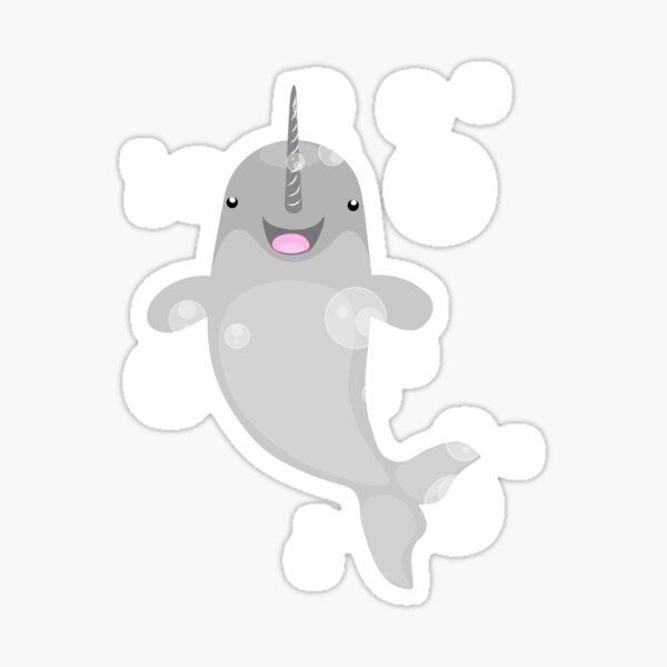 Cute happy narwal bubbles cartoon illustration Sticker