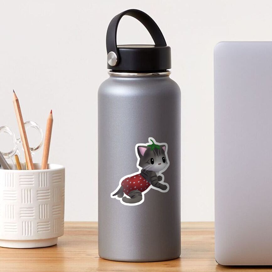 "Strawberry Tabby Kitty" Sticker by ikigaicreations Redbubble