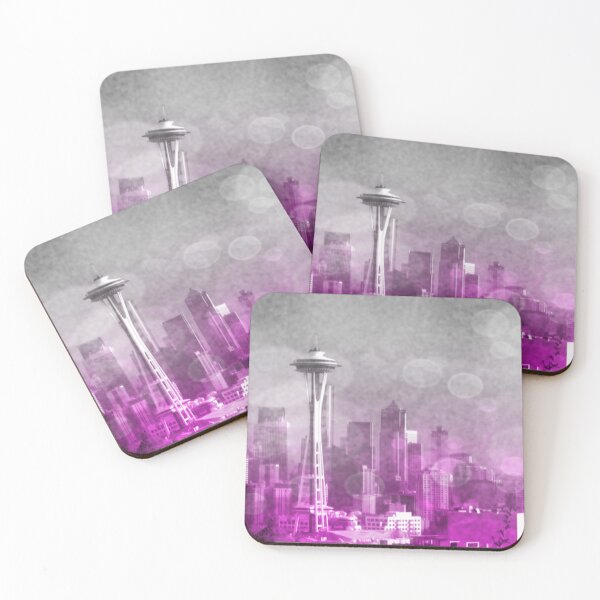 Item preview, Pink and Grey Bokeh Seattle Skyline designed and sold by stine1.