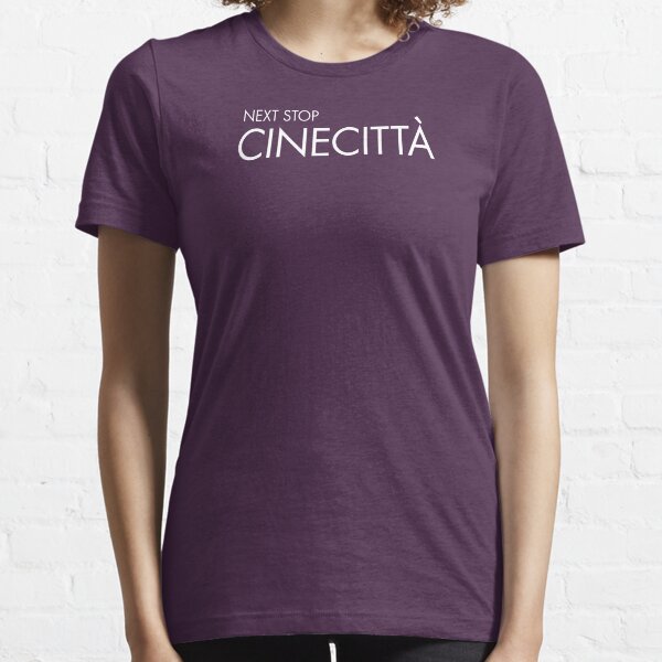 Next Stop Cinecittà White Text Essential T-Shirt