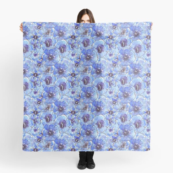 Blue Floral Gentians Pattern Scarf