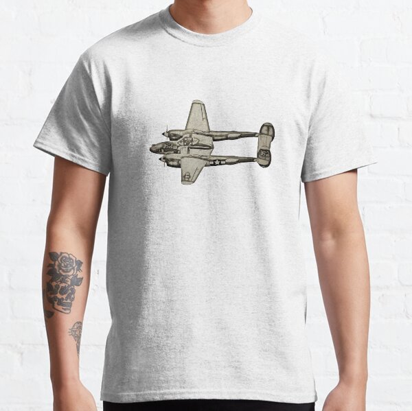 P-38 Lightning Embroidered Denim T-shirt Proceeds go FE's Build A Plane program P-38 Lightning Embroidered Denim T-shirt Proceeds go FE's Build A Plane program