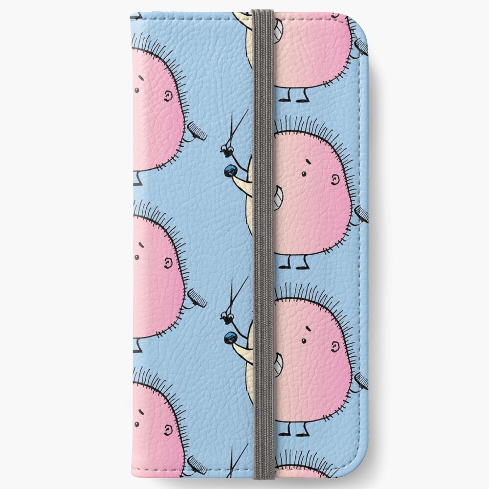 hedgehog hairdresser with scissors and a hair comb iPhone Wallet