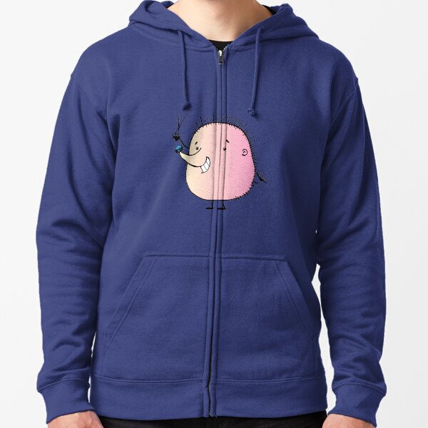 hedgehog hairdresser with scissors and a hair comb Zipped Hoodie