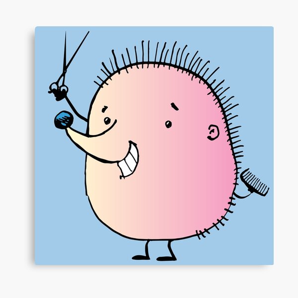 hedgehog hairdresser with scissors and a hair comb Canvas Print