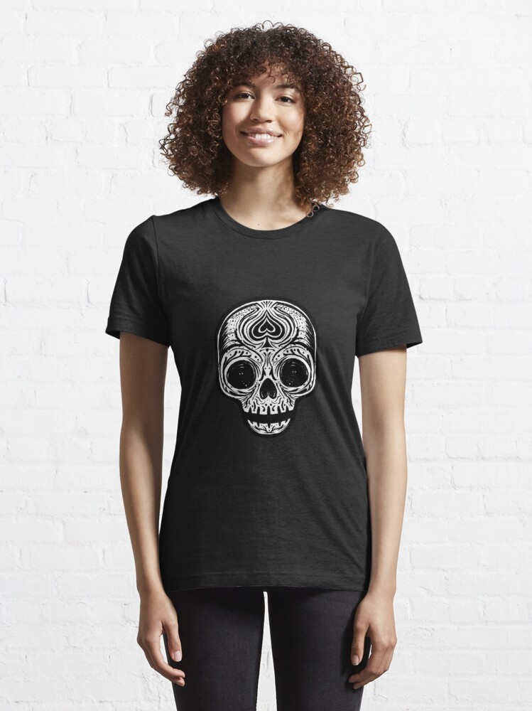 Thumbnail 6 of 7, Essential T-Shirt, Sugar Skull - Black White designed and sold by Rudy  Faber.