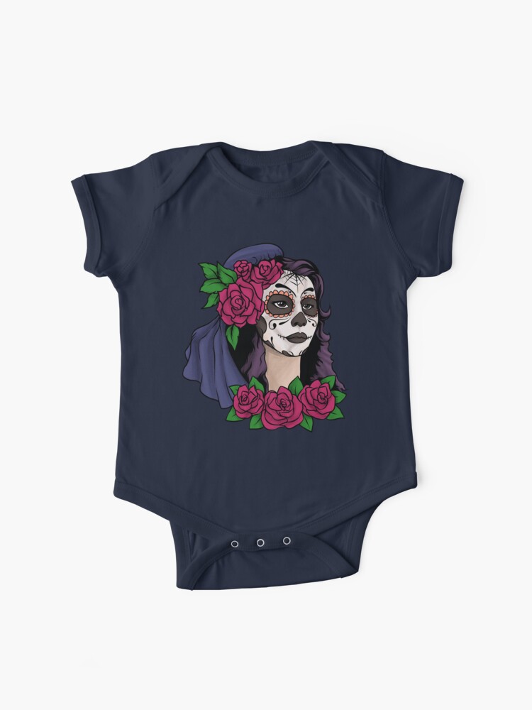 Body para bebé «Día de Muertos - Calavera de azúcar femenina con flores» de  madtoyman | Redbubble